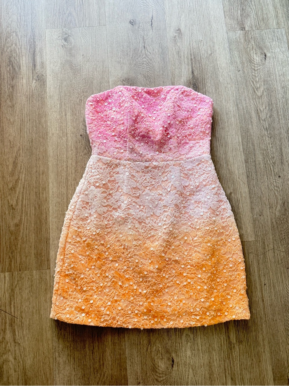 elliatt lumira pink & orange ombre sequin lace strapless mini dress small NEW - Picture 6 of 12